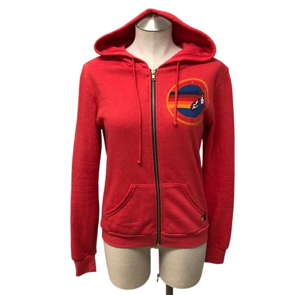 Aviator Nation Austin Texas Zip Up Hoodie Womens Small Red Rainbow Logo